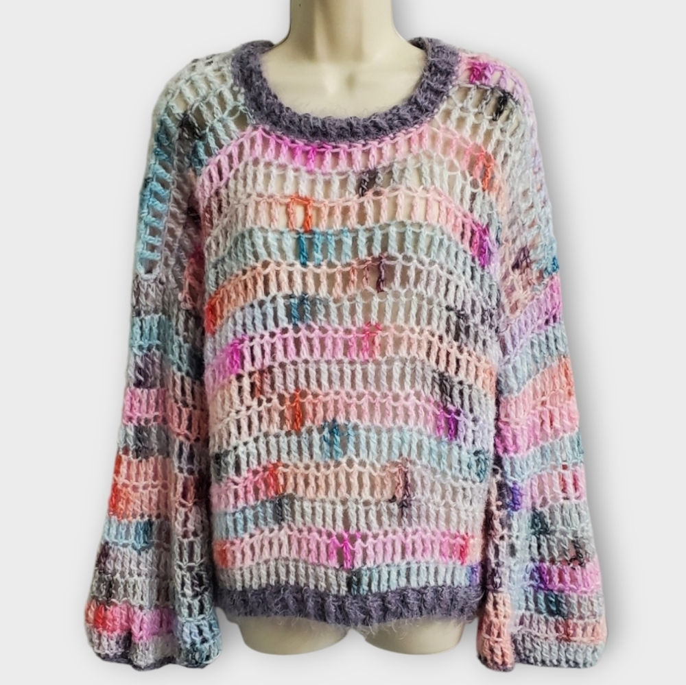 Handmade Crochet Oversized Mesh Flared Sleeve Sweater